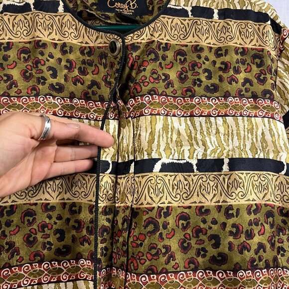 Corey B 100% Silk Animal Mixed Print Blouse Womens 1x‎ Plus Size Safari Office - Picture 3 of 12